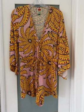 FARM Rio Pink and Yellow Floral Print Kimono Romper size medium